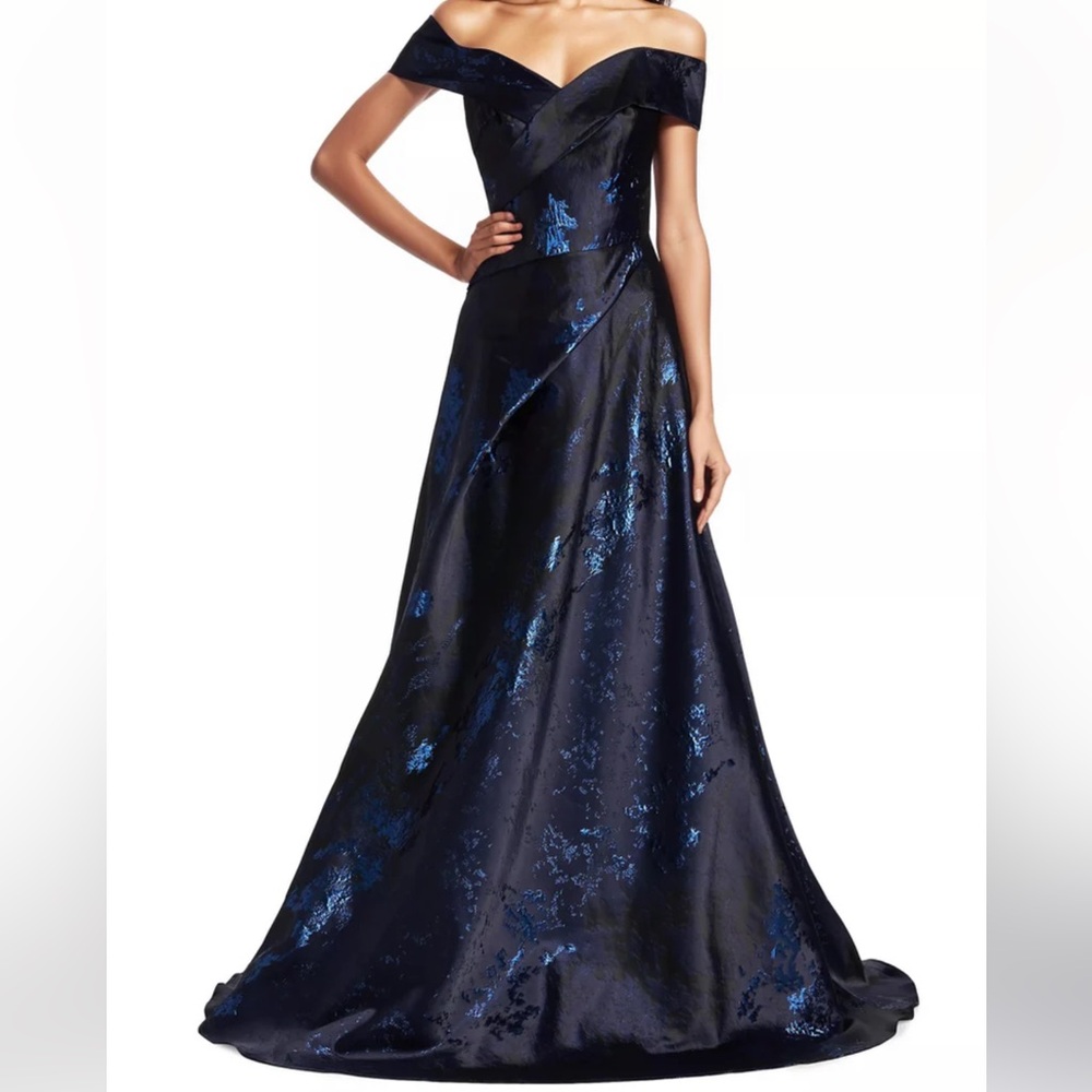 Designer Rene Ruiz Midnight Blue Off-Shoulder Maxi Dress